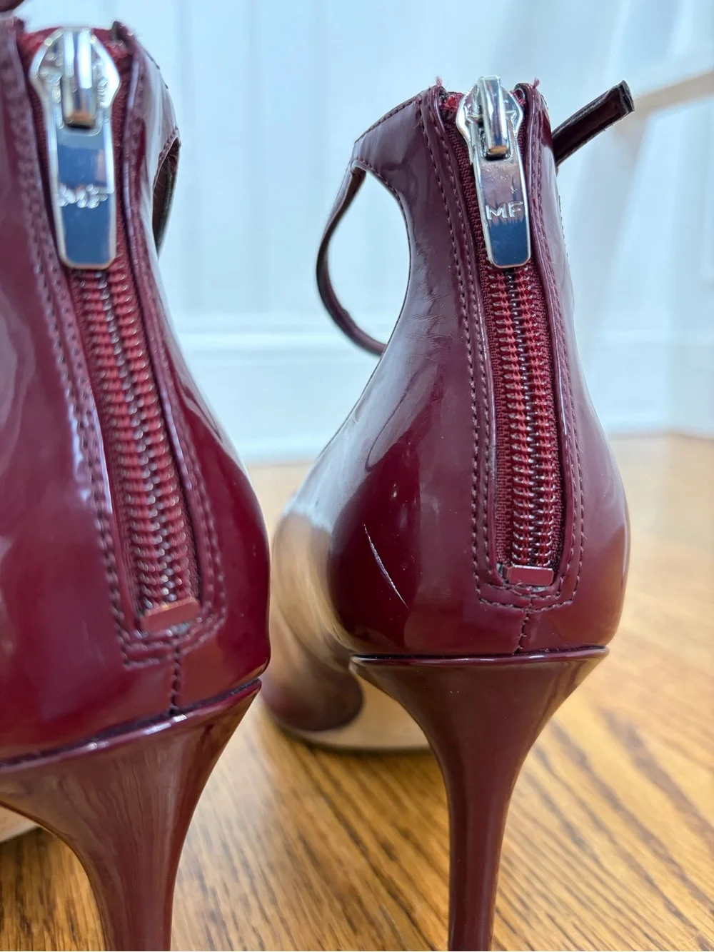 Marc Fisher Patent Triple-Strap Pointed-Toe Mary Jane Burgundy Heels (6.5)